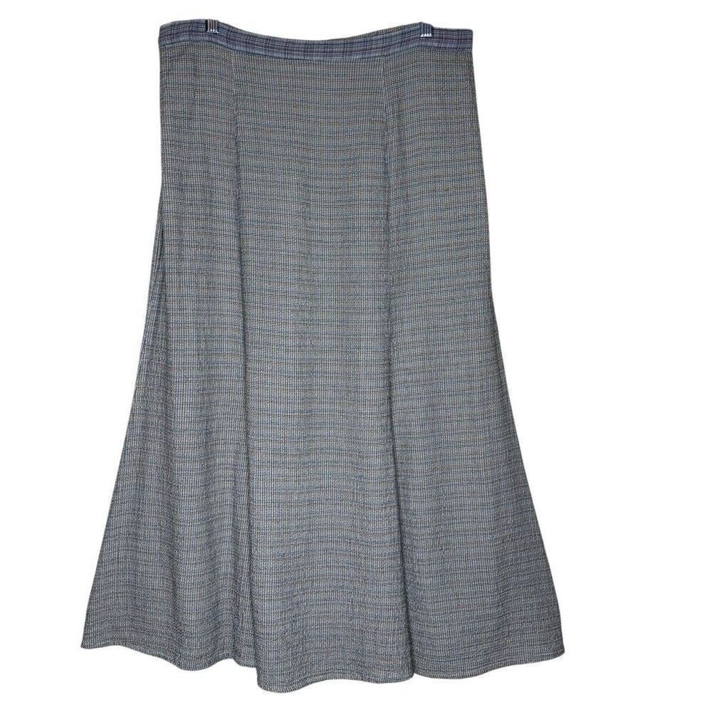 Vintage Habitat Skirt Ivory, Brown & Blue Small Check Textured Maxi Flared SizeL